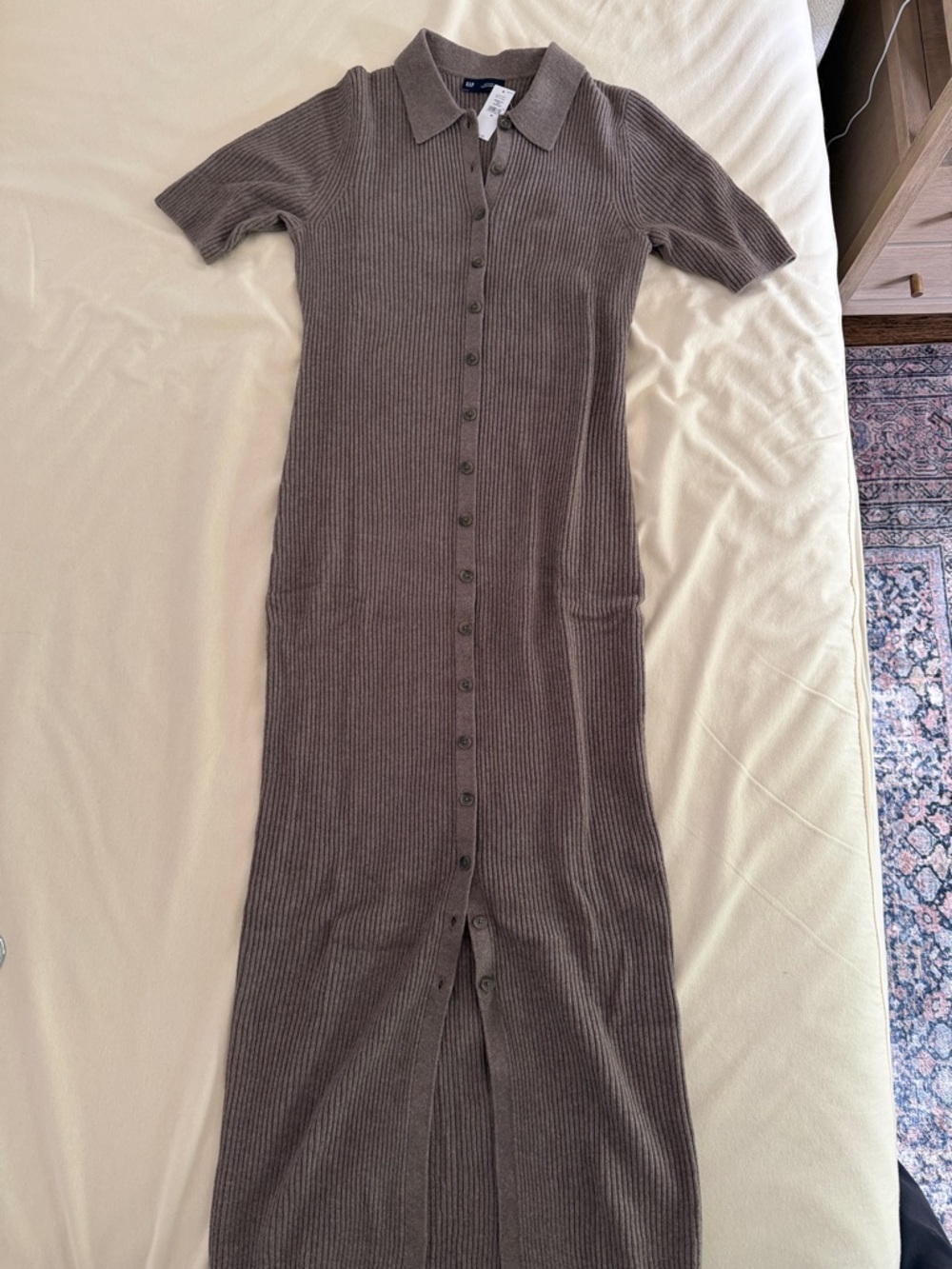 GAP Taupe Button-Front Collared Knit Midi Dress NWT - Picture 2 of 6